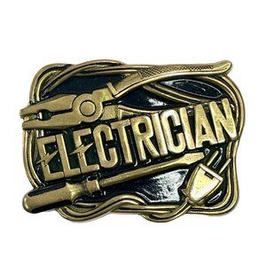 Electrician Vtg Solid Brass Baron Belt Buckle 1980 Contractor Sparky Taiwan